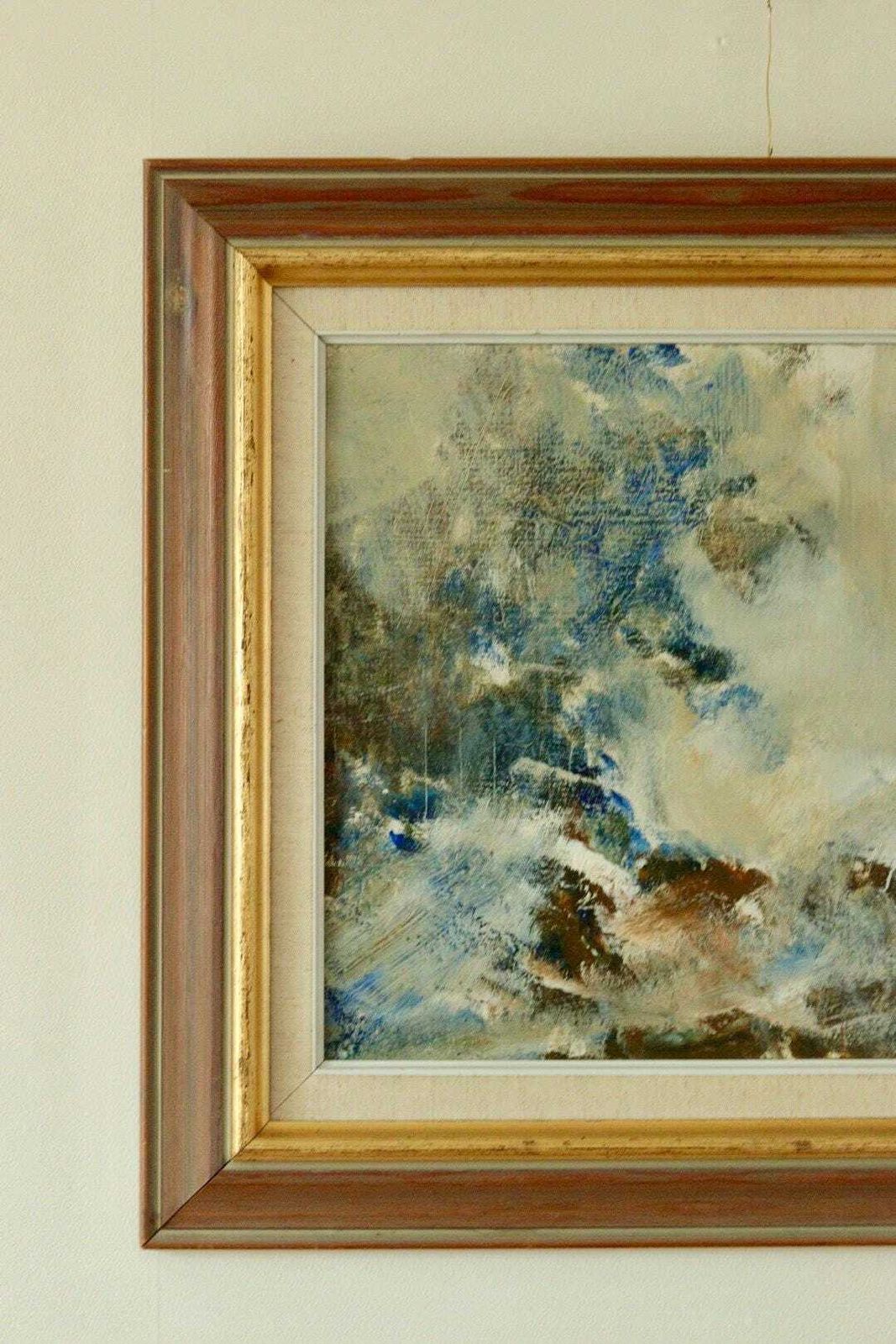 Mid Century Original Swedish Oil On Panel "Cliffs On Ljusterö " By Lars Boëthius Vintage & Framed photo for sale