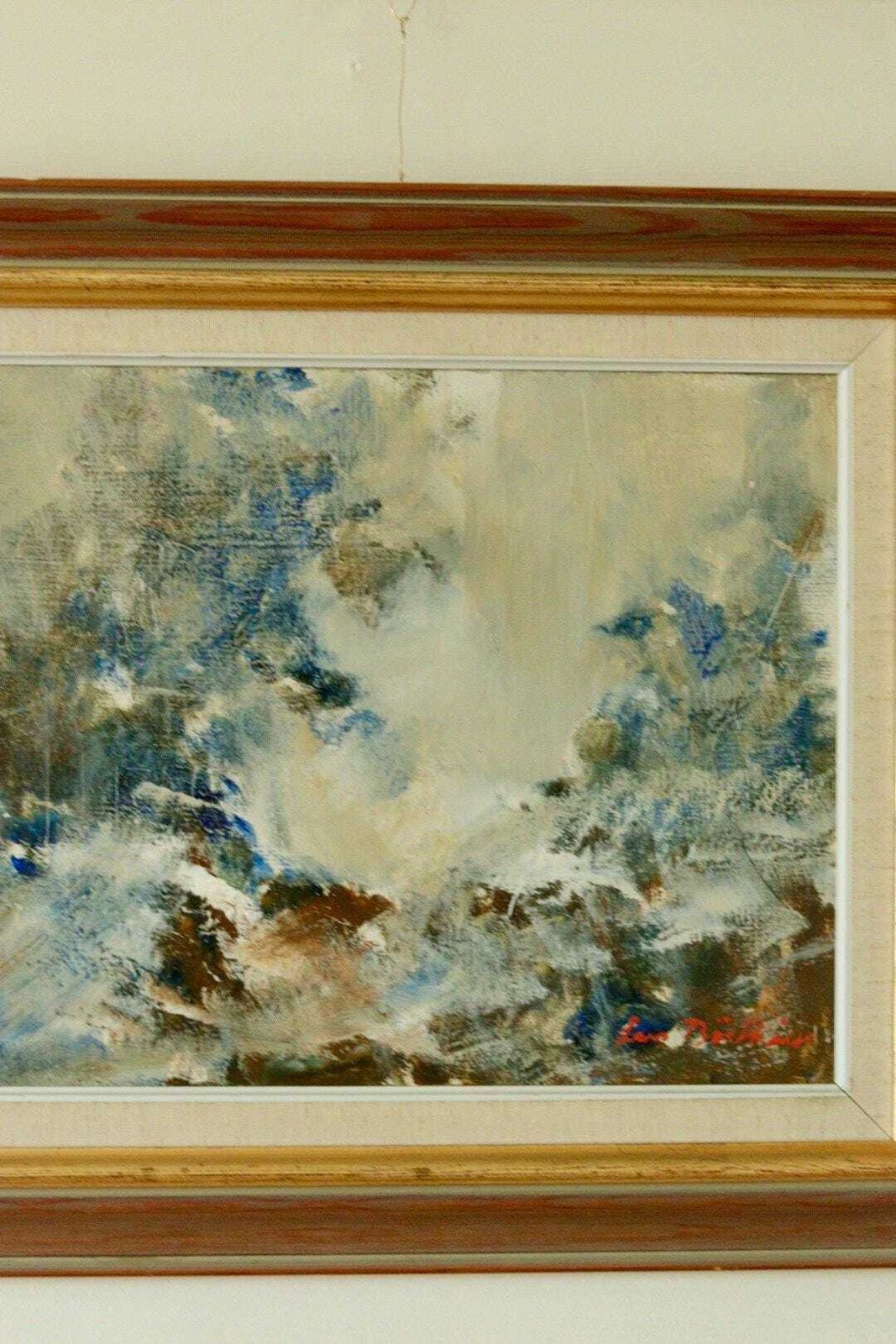 Mid Century Original Swedish Oil On Panel "Cliffs On Ljusterö " By Lars Boëthius Vintage & Framed photo Art