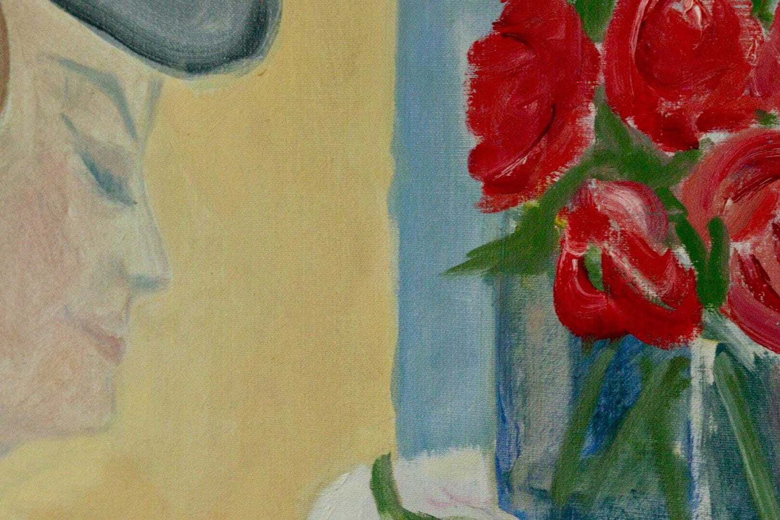 Mid Century Original Swedish Oil On Canvas "Woman And A Vase " By Björn Gyllenhammar   Vintage & Framed photo buy