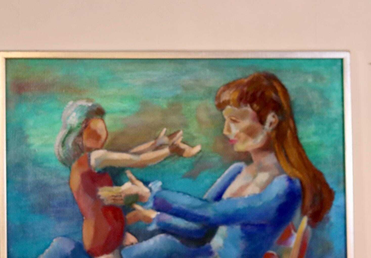 Mid Century Original Swedish Oil On Canvas "Mother And Child " By Martin Kallerroj Vintage & Framed photo for sale
