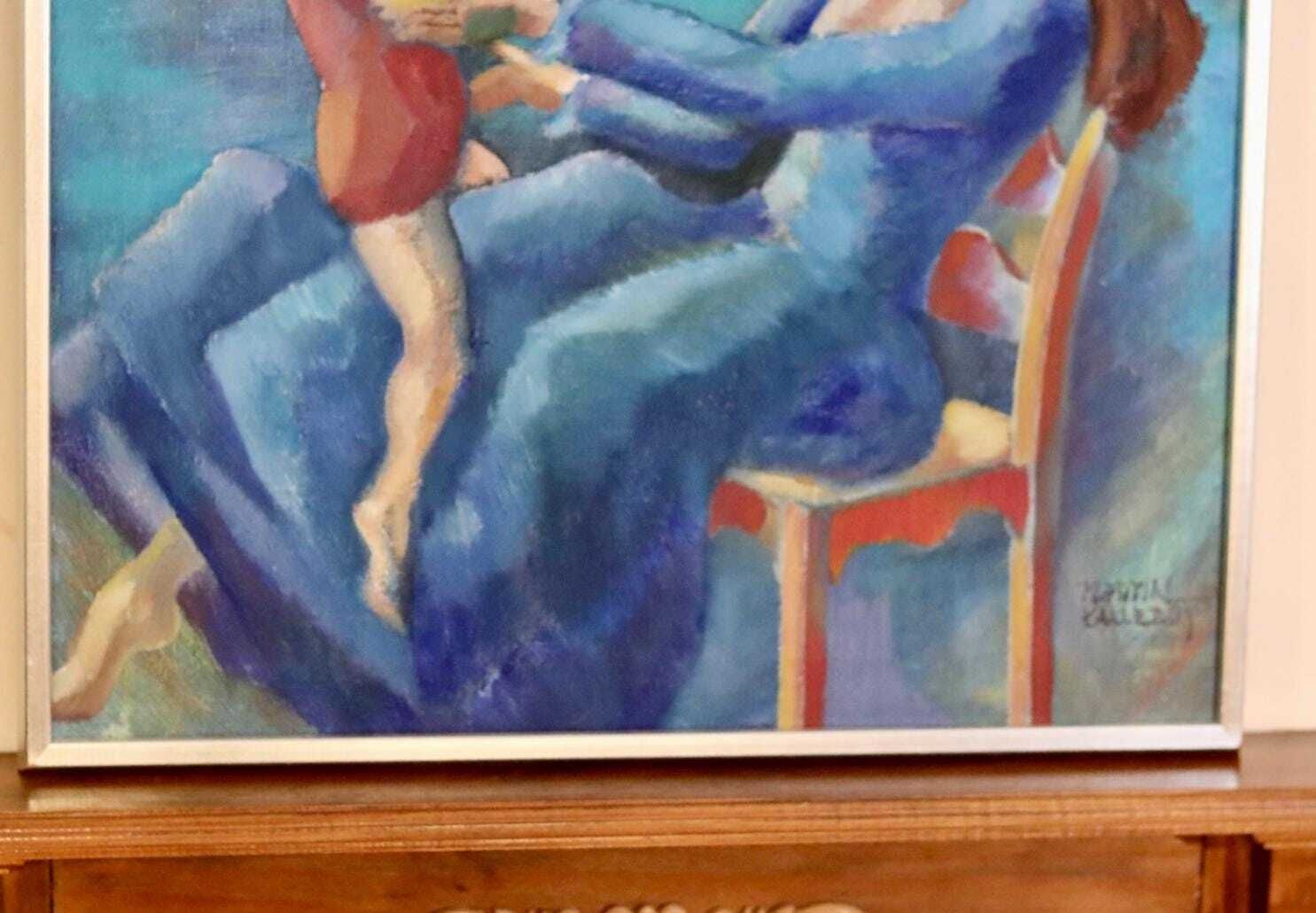 Mid Century Original Swedish Oil On Canvas "Mother And Child " By Martin Kallerroj Vintage & Framed photo 215.0