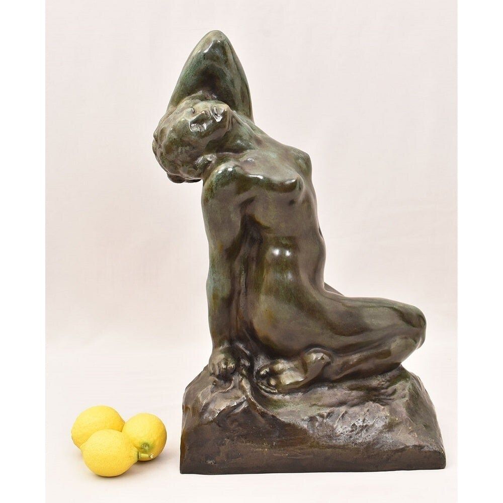 Antique Bronze Statues, Naked Woman, Amedeo Gennarelli, 20th Century, Art Deco. (Stb89) photo furniture