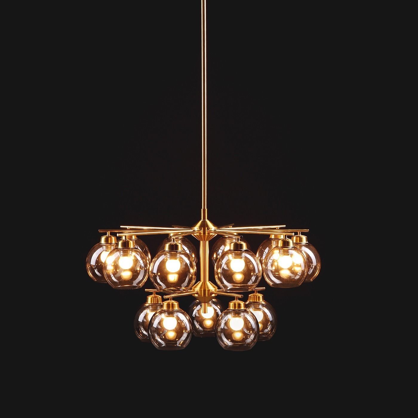 Holger Johansson Large Chandelier In Brass And Glass, 1960s