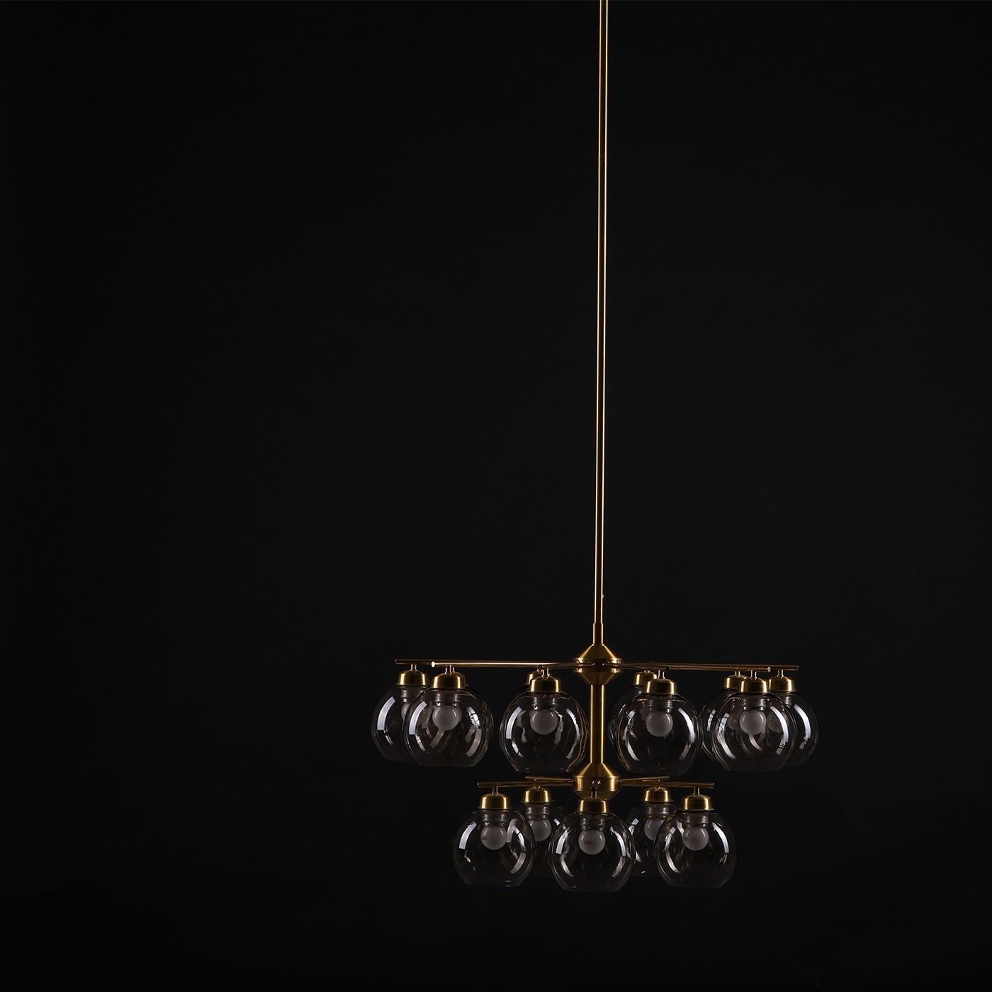 Holger Johansson Pair Of Large Chandeliers In Brass And Glass, 1960s photo vinterior