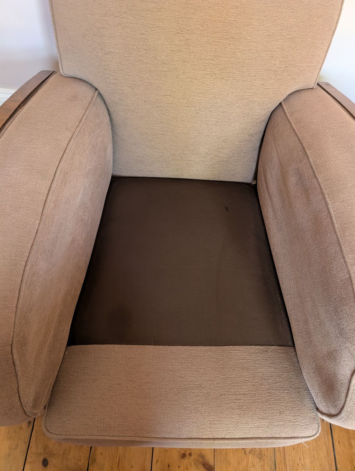 Art Deco Pair Of Armchairs With Walnut Trim, Recently Re Upholstered, Super Comfy. photo for sale