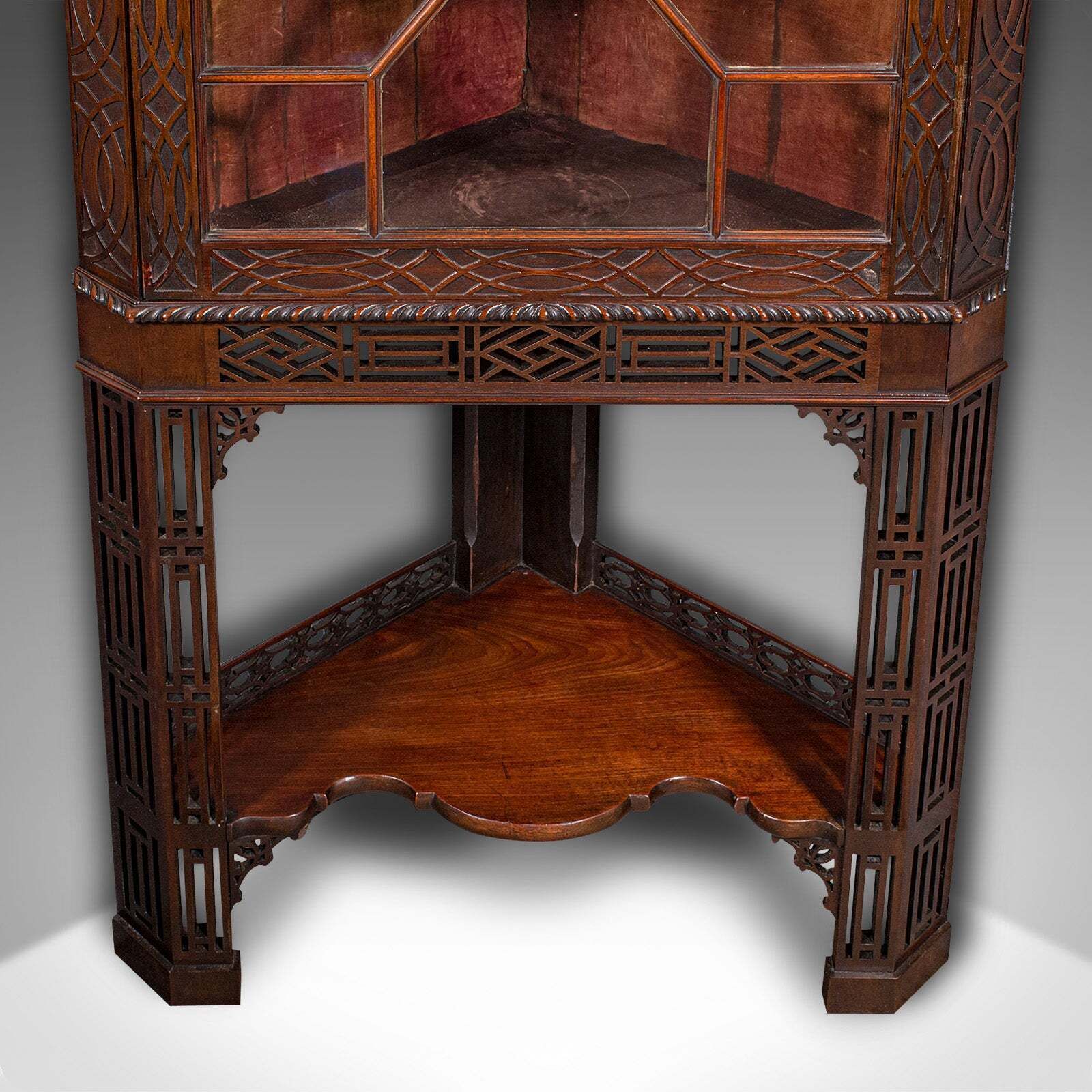 photo furniture Antique Porcelain Corner Display Cabinet, English, Chippendale Taste, Victorian