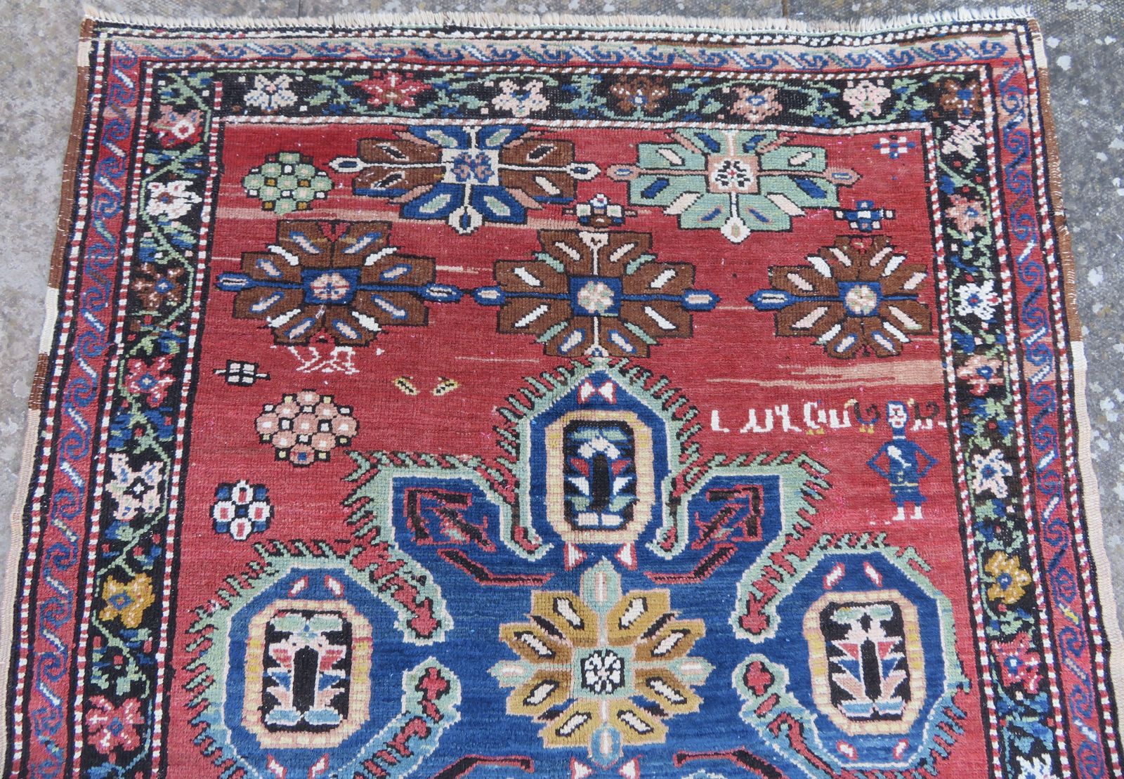 Antique Caucasian Karabagh Village Rug. Signed Name By Weaver.  194cm X 117cm. photo furniture