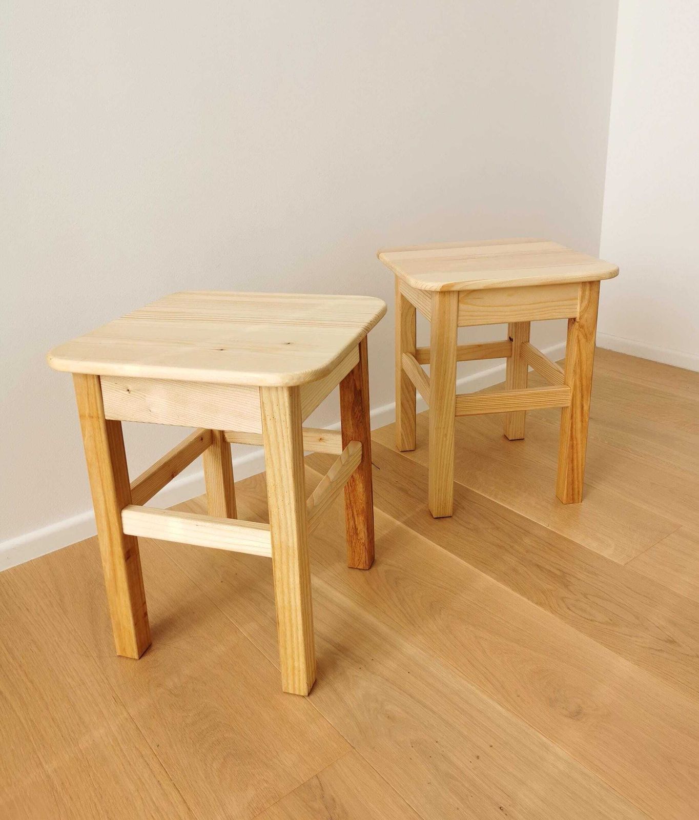 1 Of 2 Wooden Stools / Light Natural Wood Small Chairs / Spruce Wood Kitchen Helper