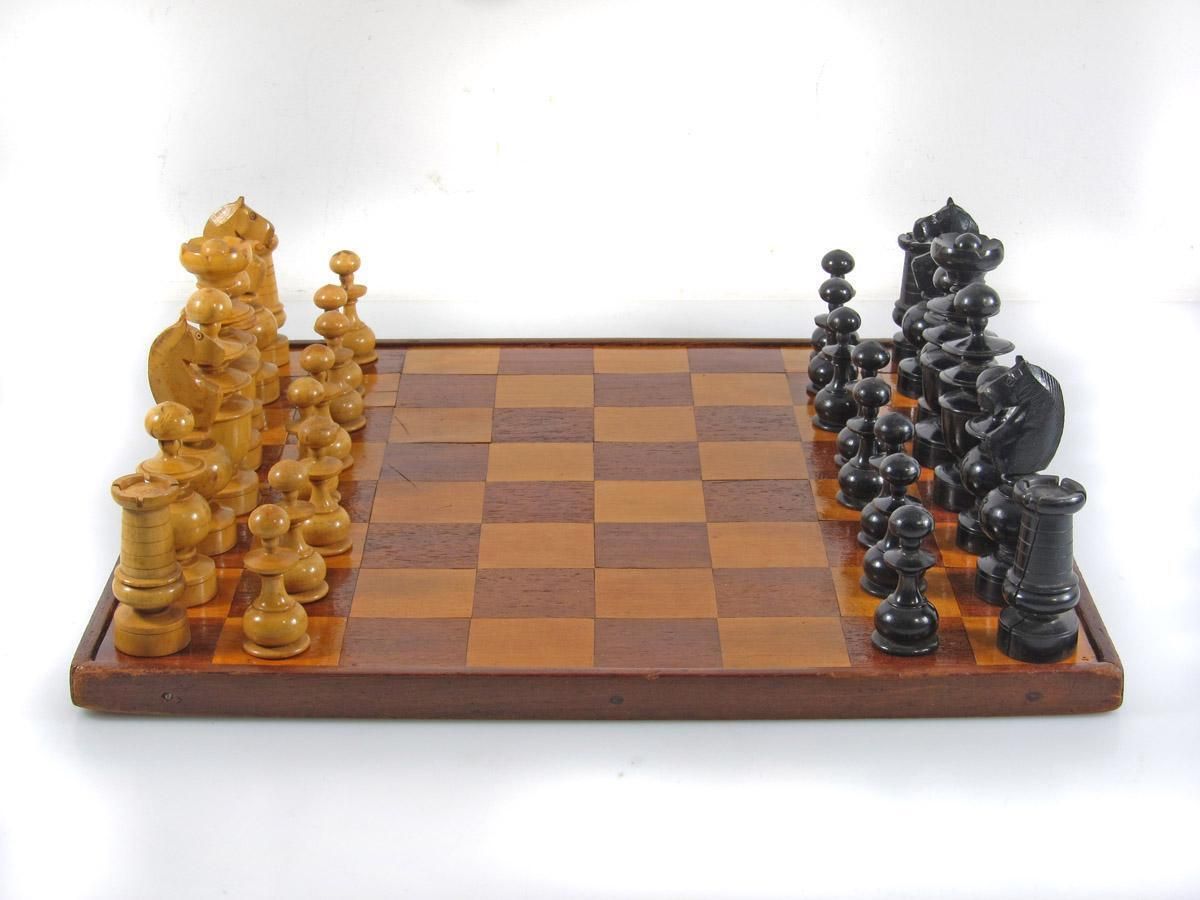 Antique Wooden Chess Set & Board   Austrian Coffee House, Kaffeehaus, Haflinger Knights, Vintage, Josef Hoffmann, Wagner, Adolf Loos, Large photo buy
