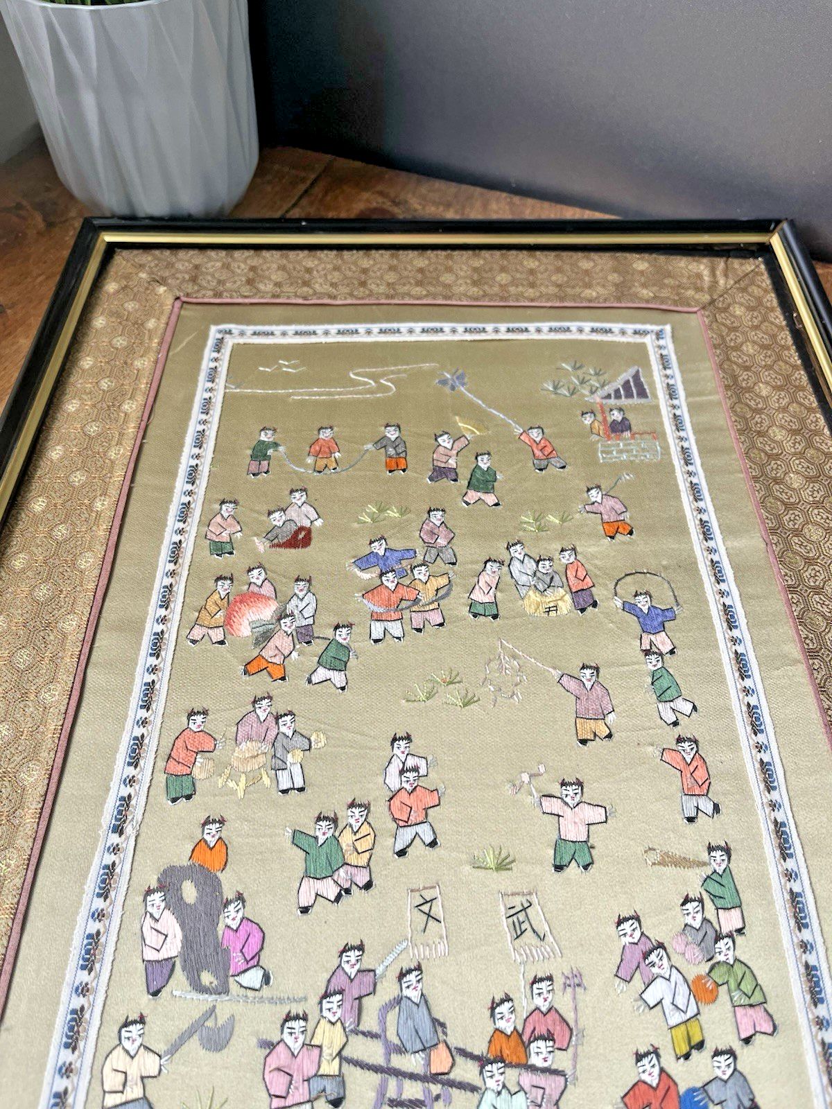 Art Large Oriental Chinese Silk Embroidered Panel Wall Art 100 Children Playing photo