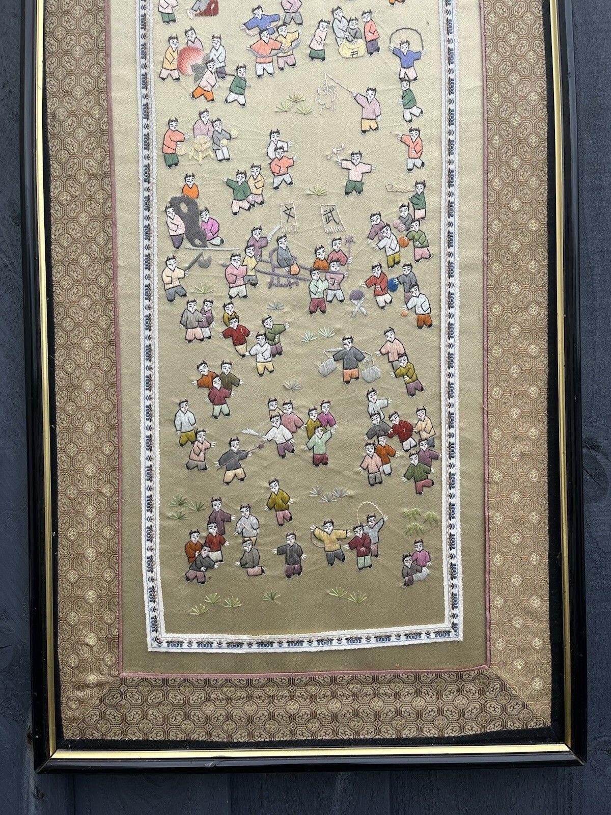photo buy Large Oriental Chinese Silk Embroidered Panel Wall Art 100 Children Playing