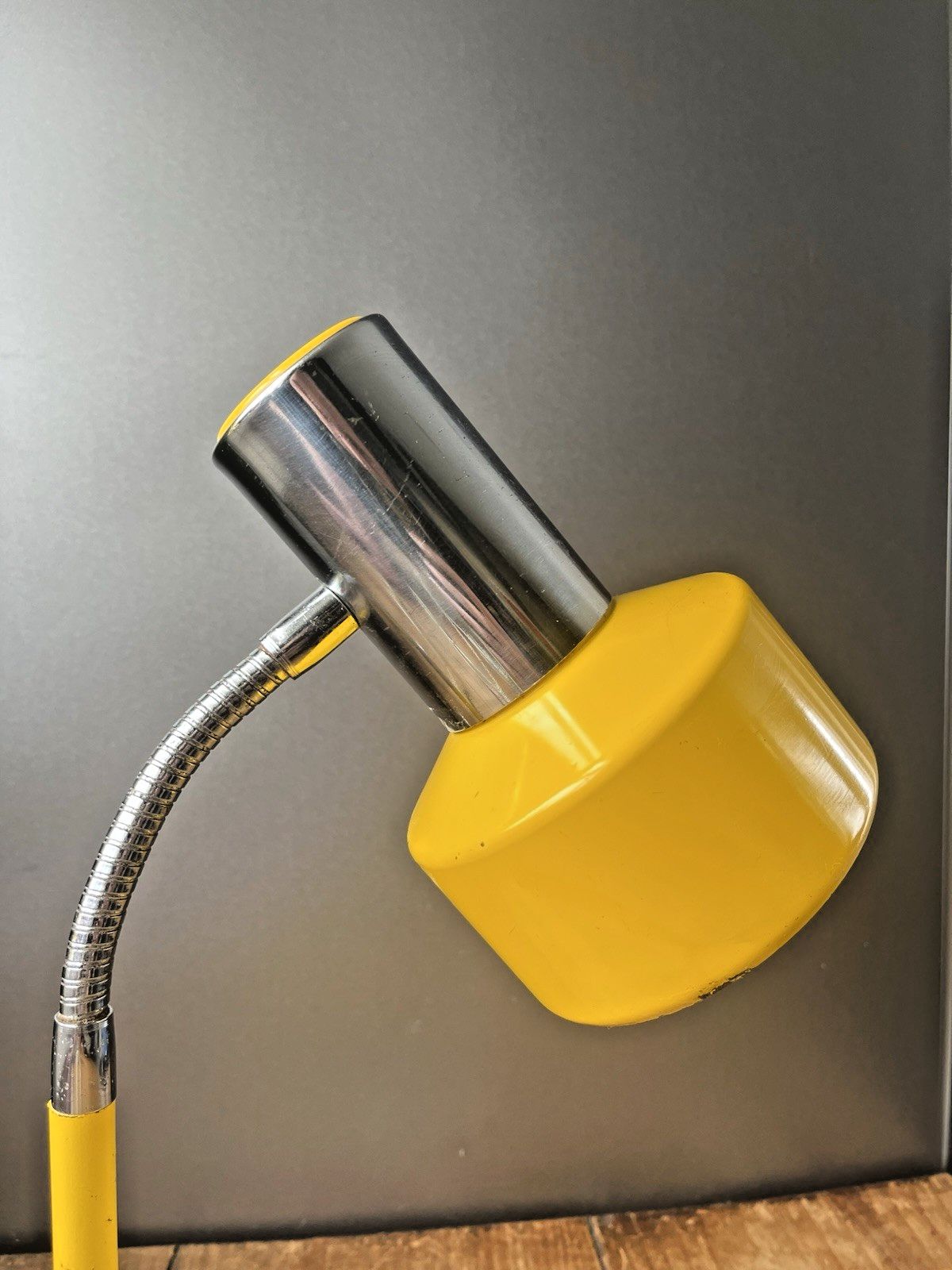 Lighting Mid Century Bright Yellow Chrome 60's 70's Gooseneck Desk Lamp Light Sis Germany photo
