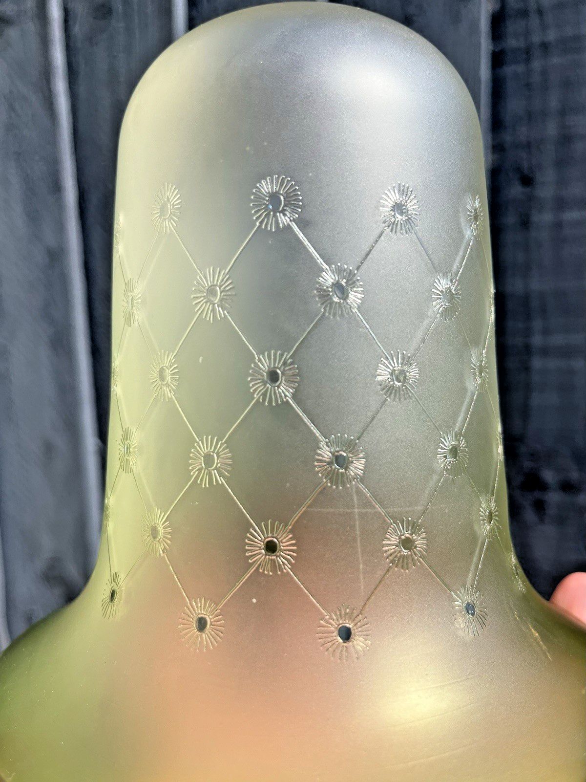 Satin Frosted Glass Sunflower Floral Etched Bell Lamp Shade Victorian Antique photo for sale
