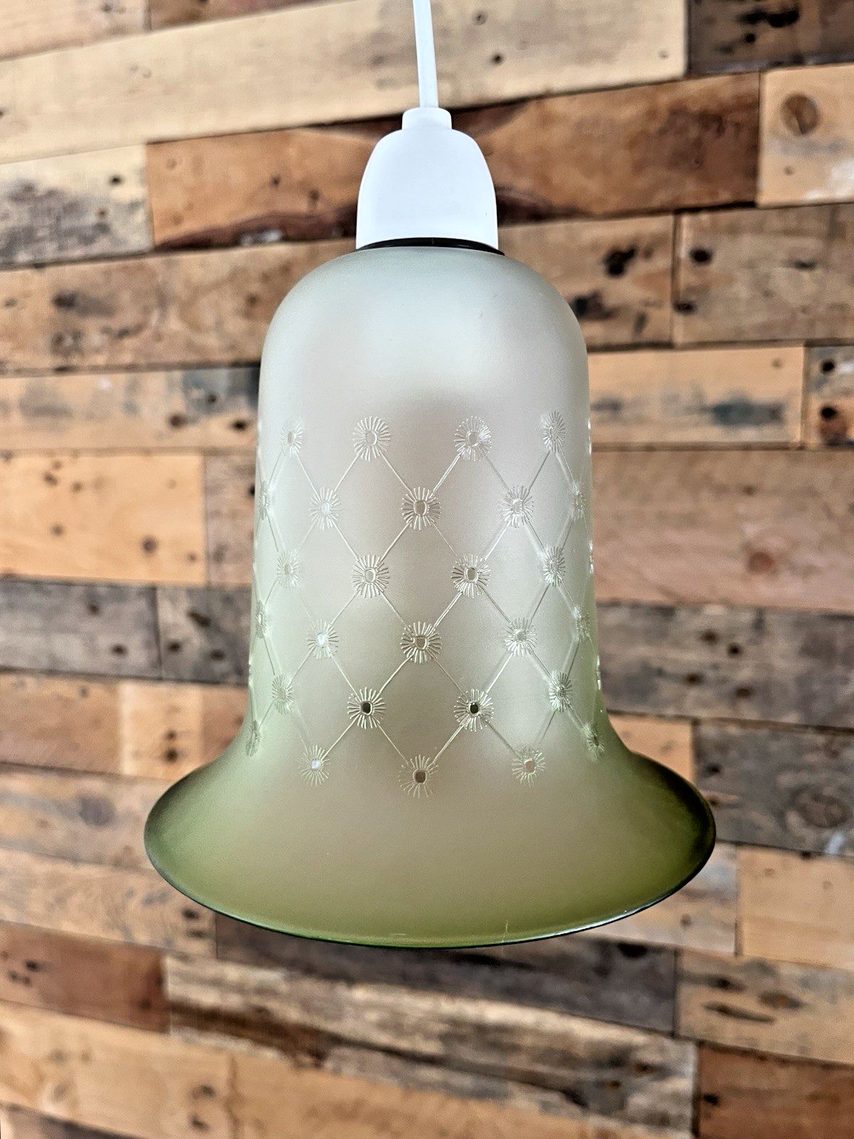 95.0 Satin Frosted Glass Sunflower Floral Etched Bell Lamp Shade Victorian Antique photo