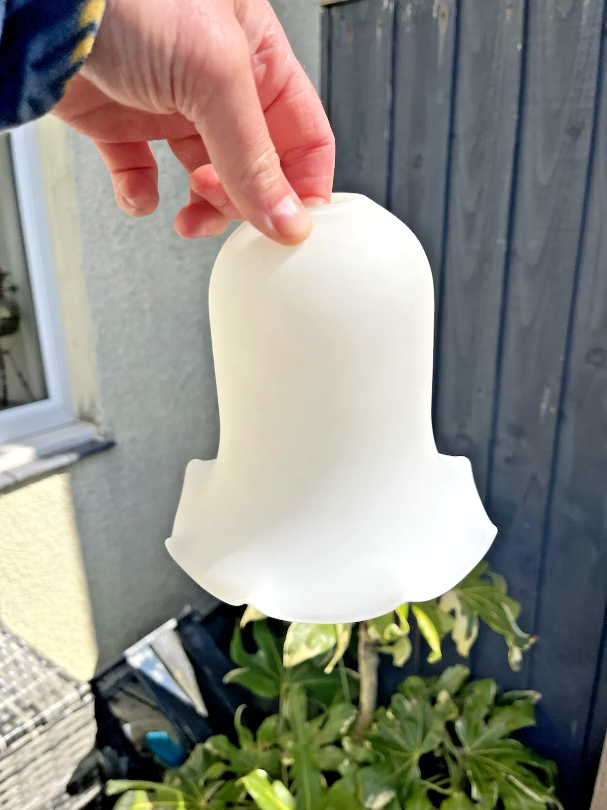 photo for sale Vintage White Satin Frosted Glass Ruffled Edge Tulip Pendant Lamp Light Shade