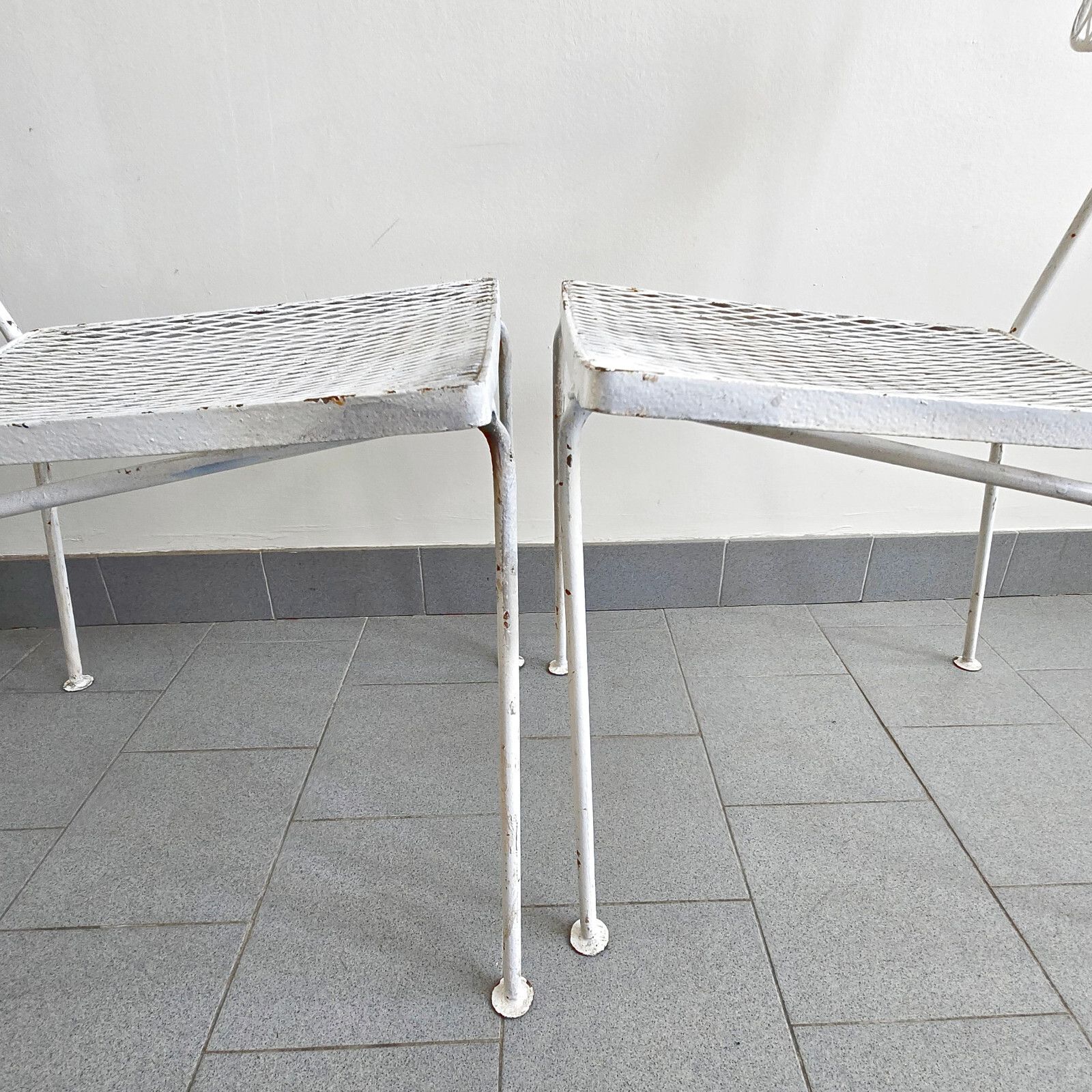 photo vinterior Pair Of Vintage 1950 White Lacquer Metal Chairs Dlg Mathieu Mategot 50s