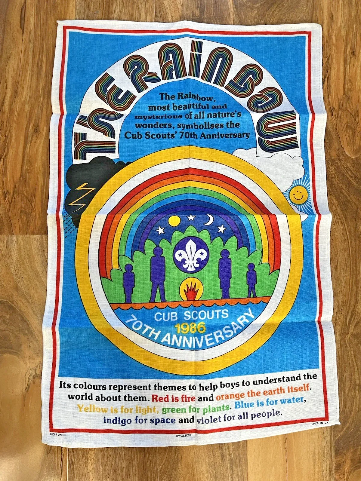 Art Vintage Collectable The Rainbow Cub Scouts 70th Anniversary Tea Towel Wall Art photo