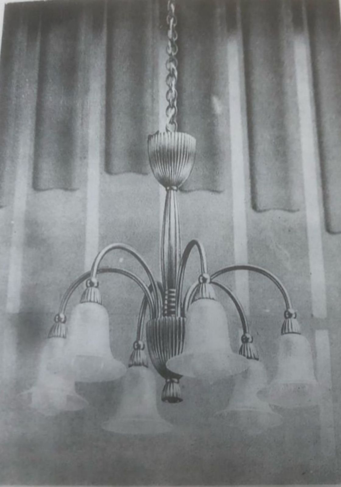 Art Deco Chandelier Elegant Early 1930s French Design Ok For Low Ceiling, Stylish Clear And Frosted Glass Shades, Nickel Plated Bronze Fixture France photo vintage