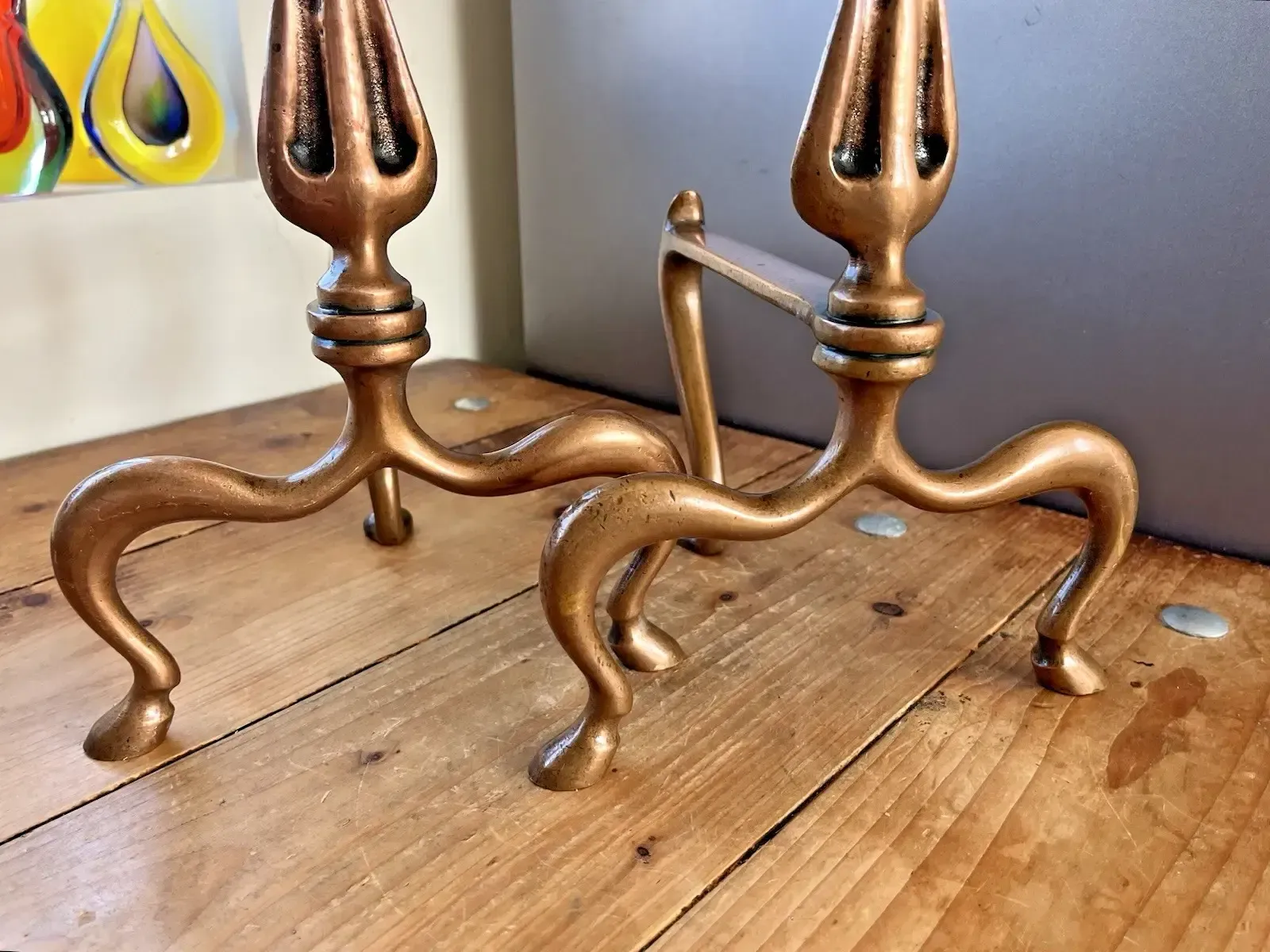 Superb Pair Of Bronze Antique Art Nouveau Secessionist Floral Fire Dogs Andirons photo for sale