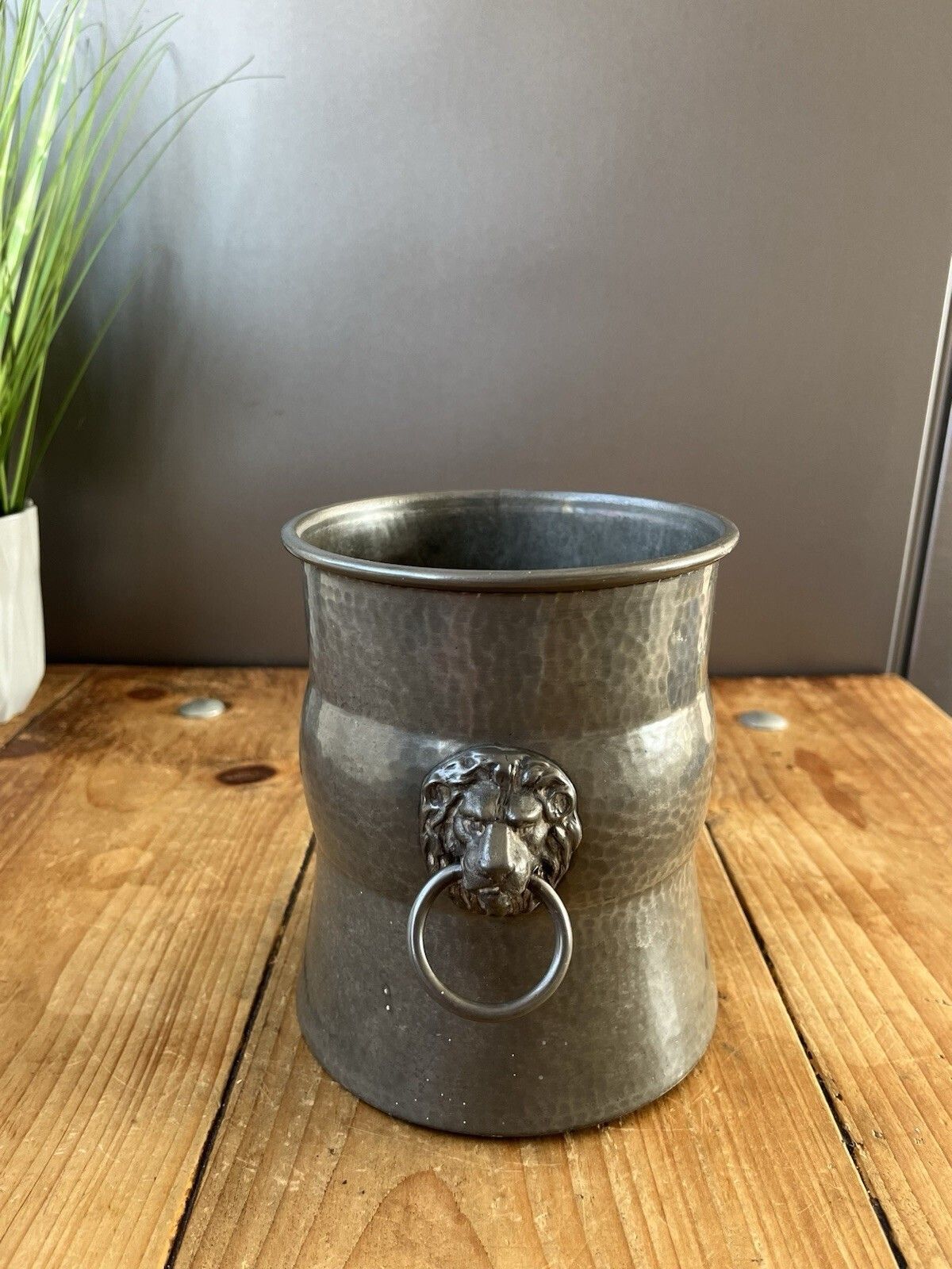 Antique W & Co Pewter Champagne Ice Bucket Planter Plant Pot Lions Head Handles photo vintage