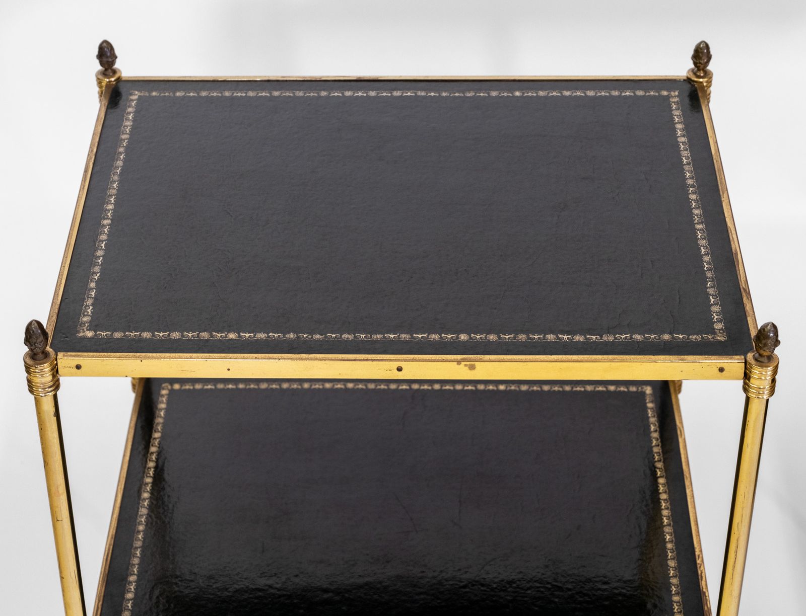 Pair Of Mid Century Gilt Metal & Leather Etagere End Tables French 1950 photo buy