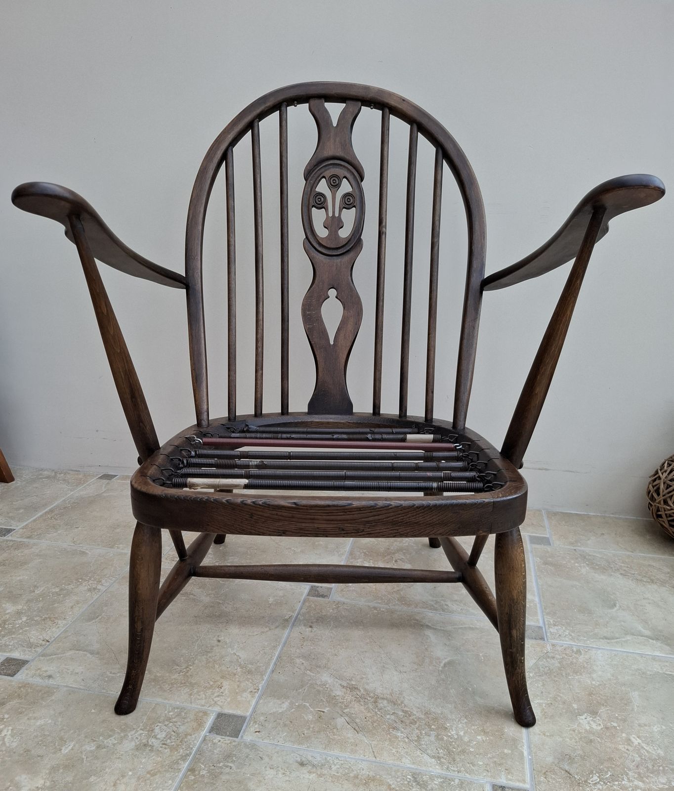 Ercol Easy Arm Chair Fleur De Lys Back Rare 1950's With Tension Springs photo furniture