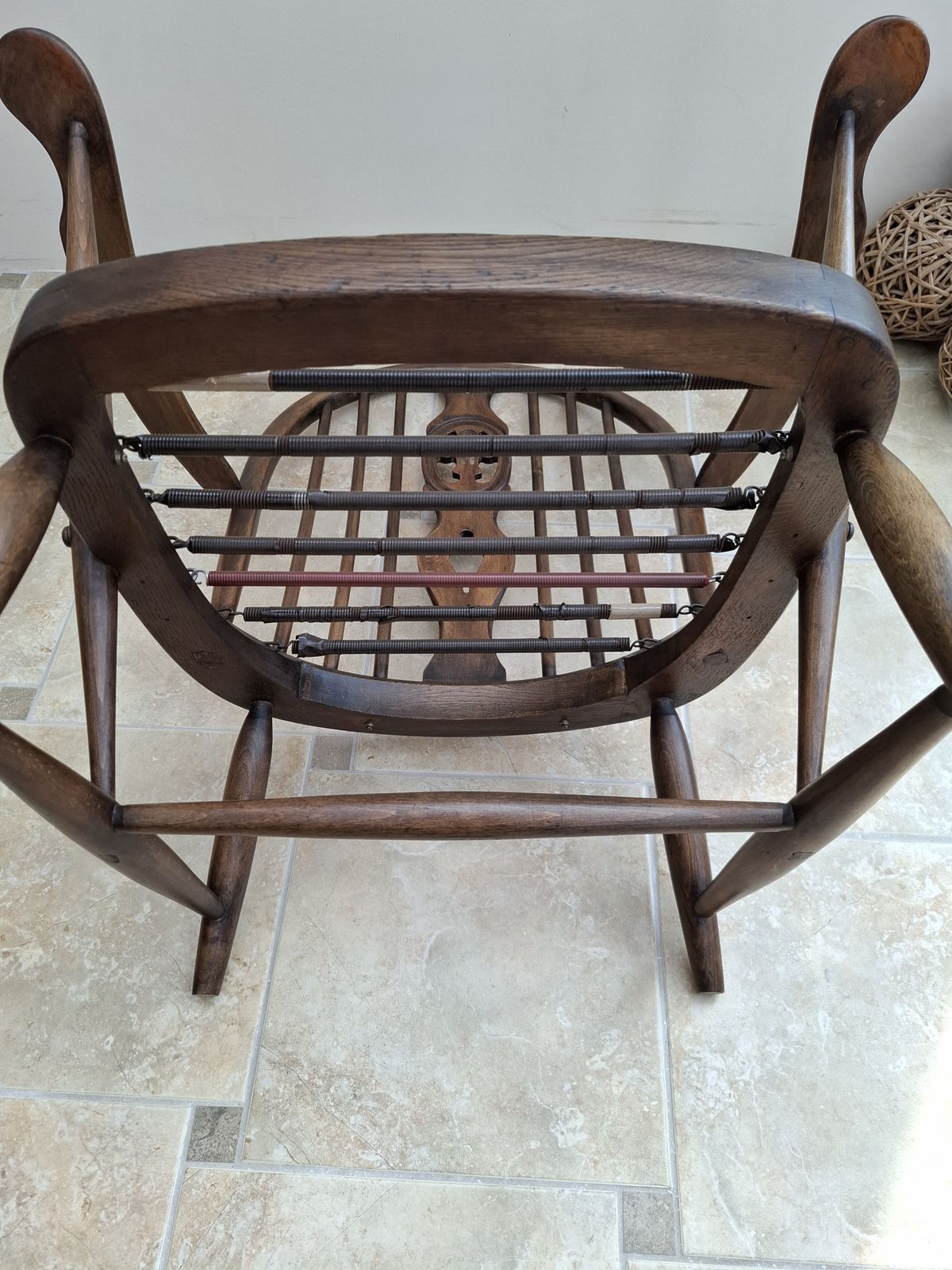 Ercol Easy Arm Chair Fleur De Lys Back Rare 1950's With Tension Springs photo vintage