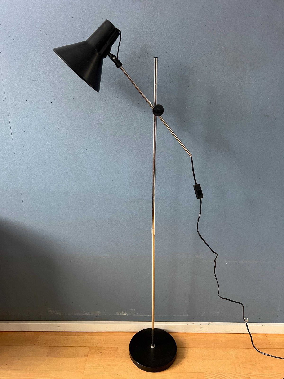 Vintage Adjustable Black Floor Lamp In Style Of Hoogervorst photo vinterior