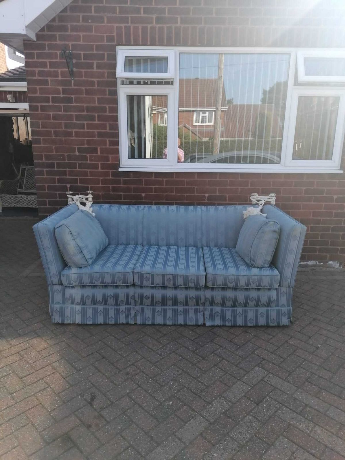 Knoll 2 And 3 Seater Sofas.. Coach Built. Newly Recovered. Silvery Blues. Toboggan For My Room. £500