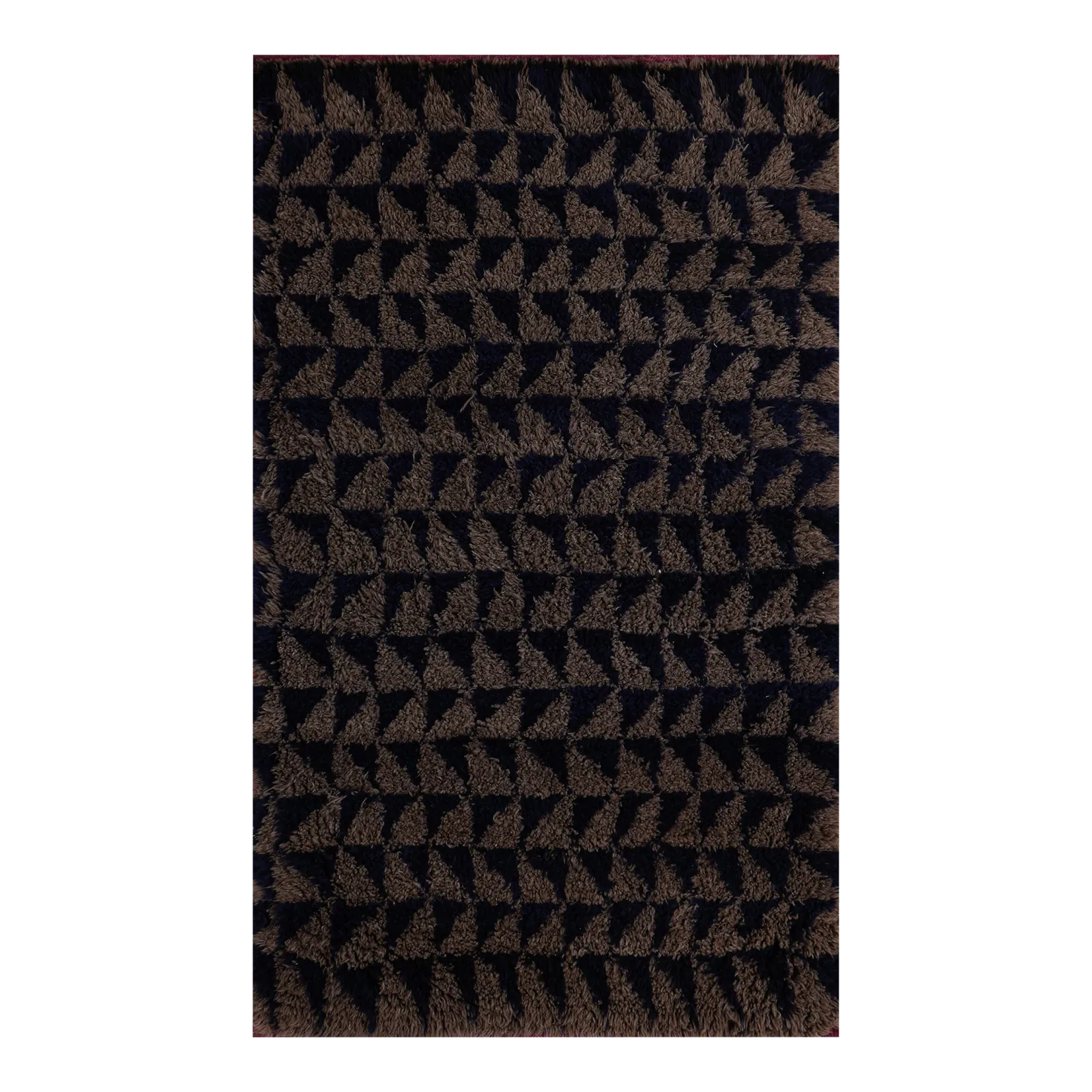Mid Century Modern Shag Rug With Geometric Brown And Navy Pattern 3'3'' X 5'3''
