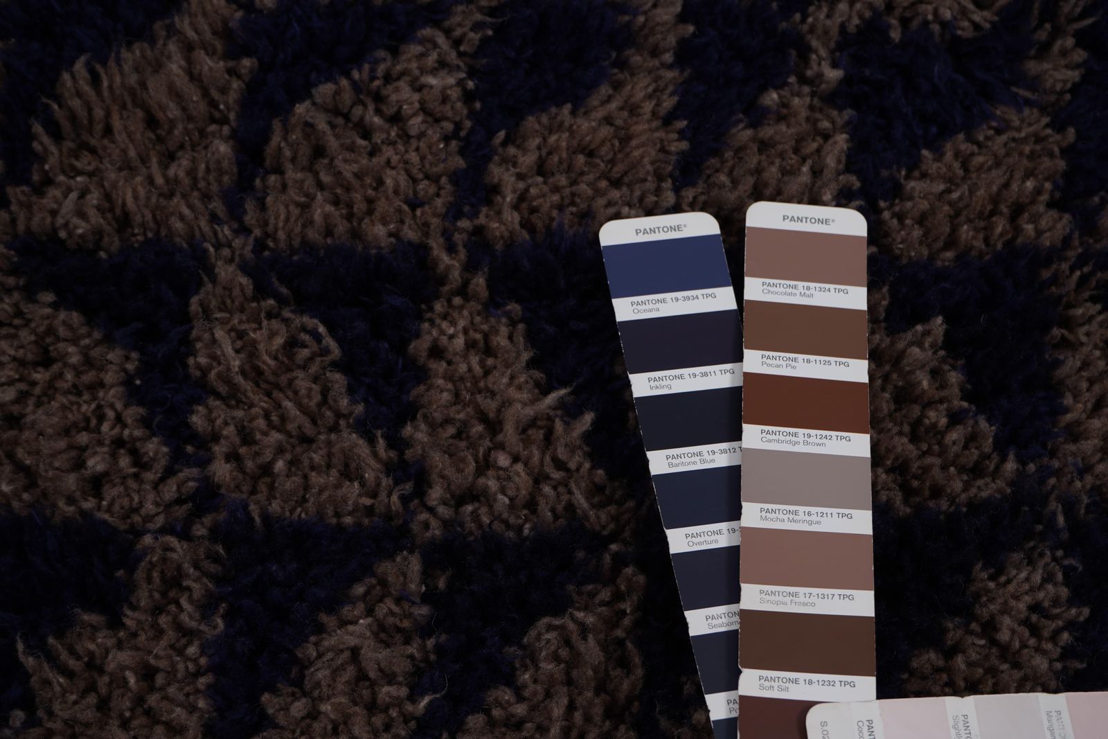 photo for sale Mid Century Modern Shag Rug With Geometric Brown And Navy Pattern 3'3'' X 5'3''