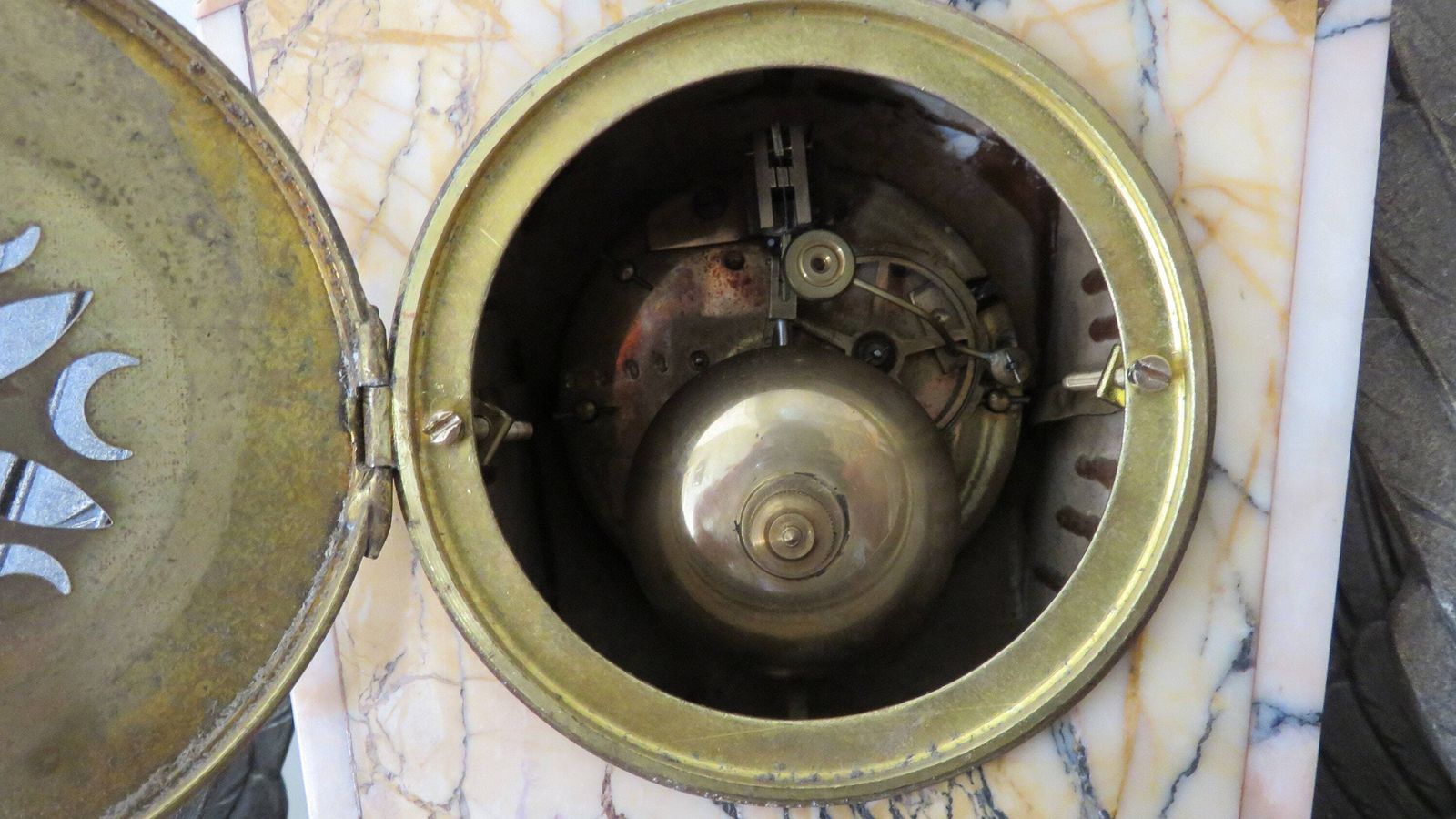 photo for sale Art Deco Marble/Granite Clock / French Marble Clock With Vases / French Art Deco Clock With 2 Black Swans / Fully Serviced And Working