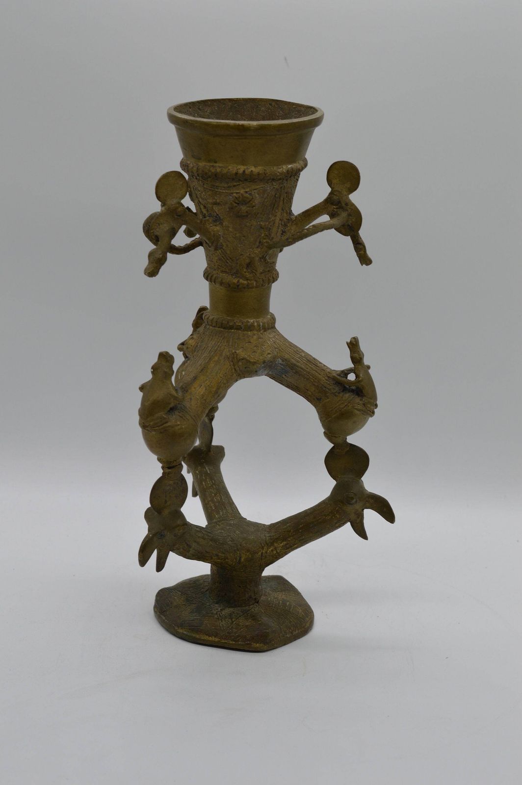 Bronze Gilded Tree Sculpture / Tree Sculpture Curiosity / Sculpture With Birds, Snakes And Frogs / Spiritual Art Sculpture / Ancient Vase photo buy