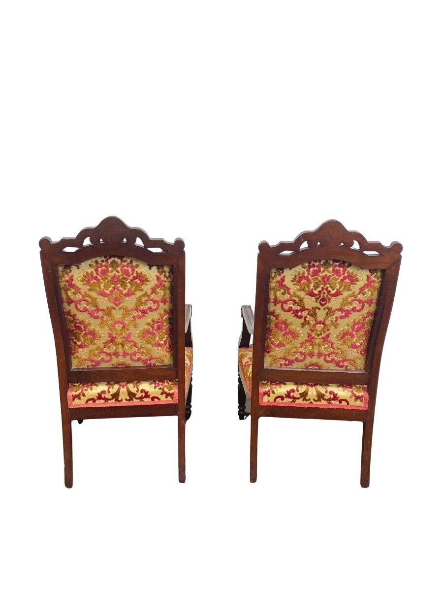 Pair Of 19th Century Louis Philippe Style Carved Mahogany Armchairs photo for sale