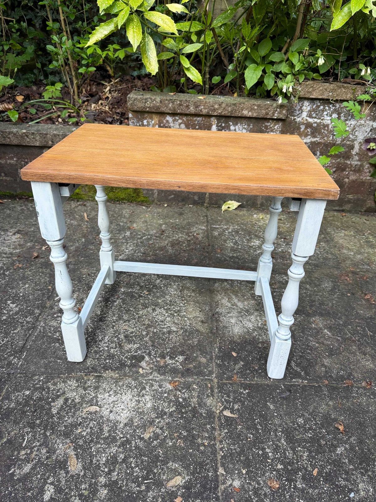Vintage Solid Oak Occasional Table, Sanded And Oiled Top, Shabby Chic Painted Frame   Vintage Lamp Table, Plant Stand (51cm, 45cm, 34cm) photo vintage