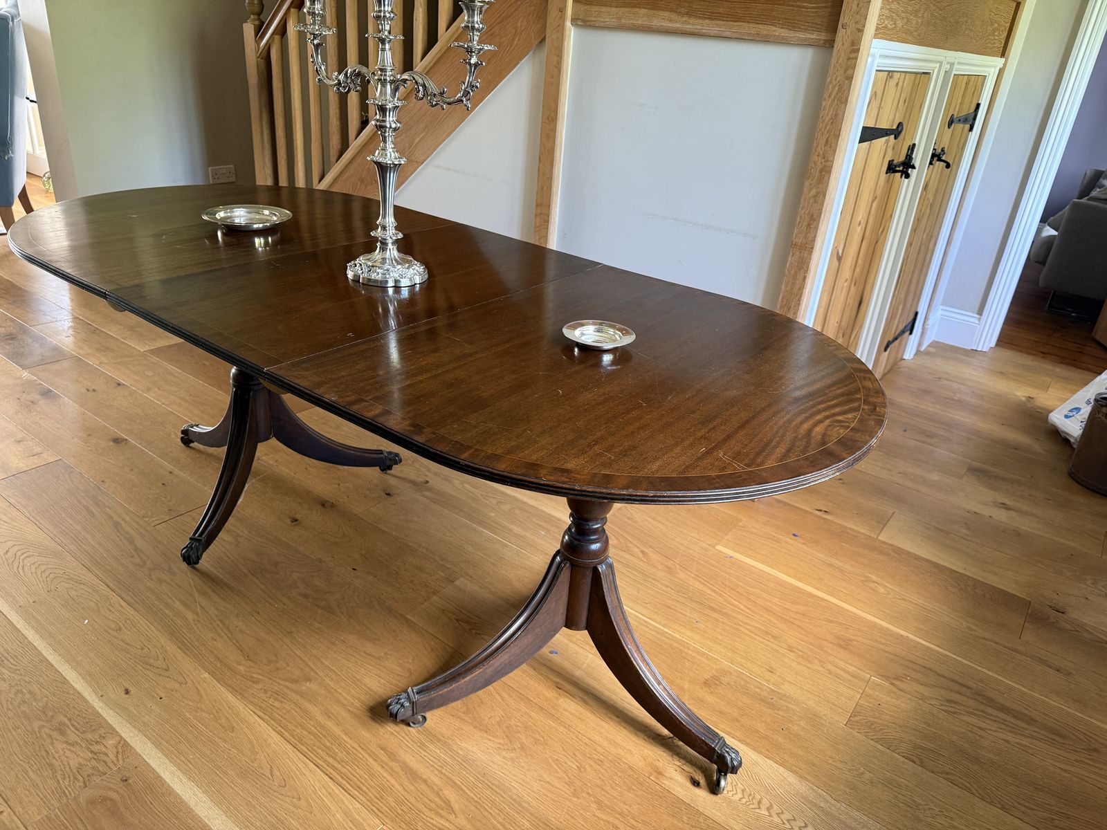 Regency Mahogany Twin Pedestal Dining Table  With Removable Leaf And Brass Claw Feet, C.1820