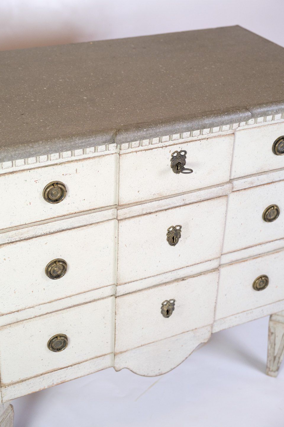 Gustavian Chest Of Drawers With 3 Drawers Grey Painted With Marbled Top, Swedish Origin From 1840s photo 2445.0