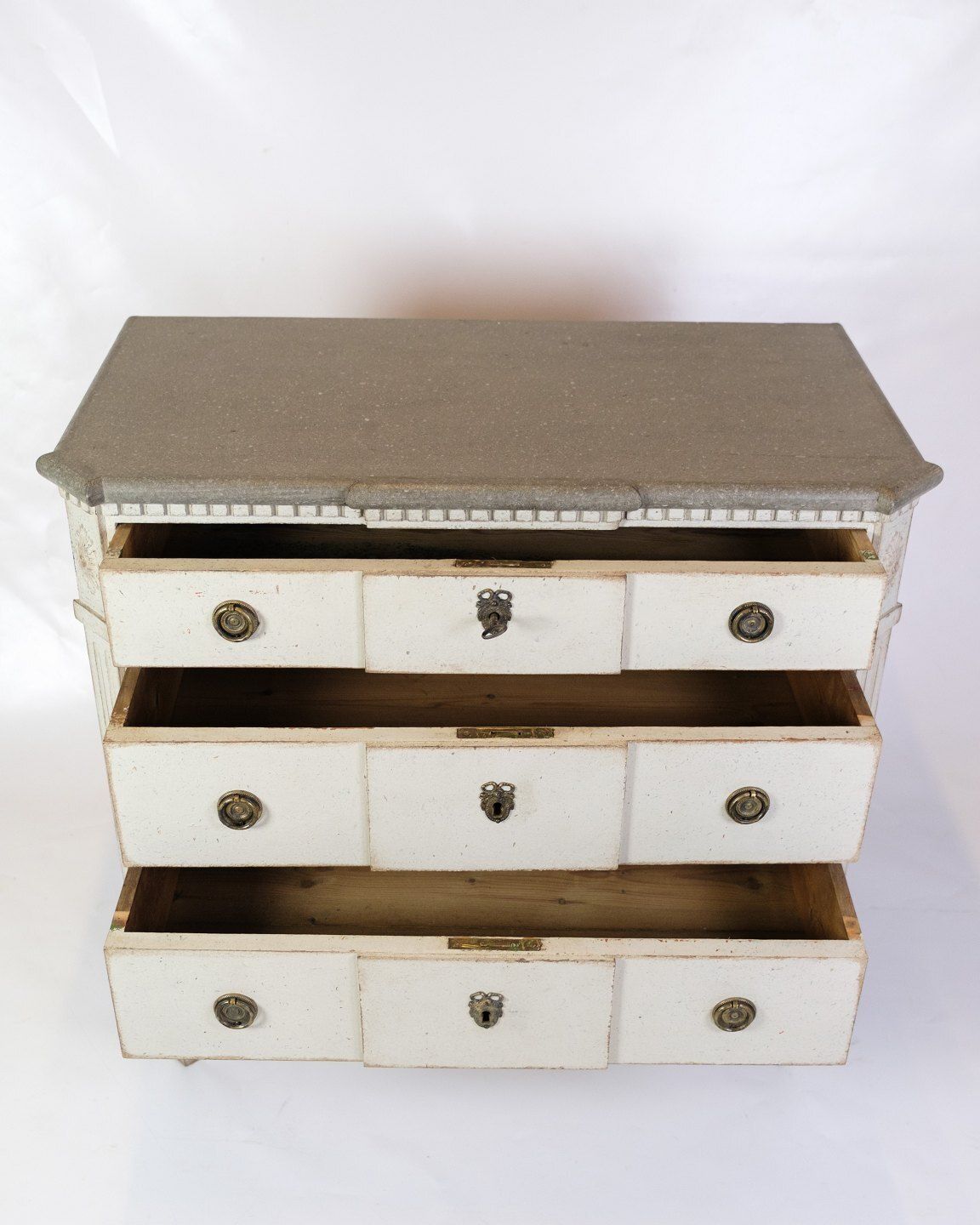 Gustavian Chest Of Drawers With 3 Drawers Grey Painted With Marbled Top, Swedish Origin From 1840s photo buy