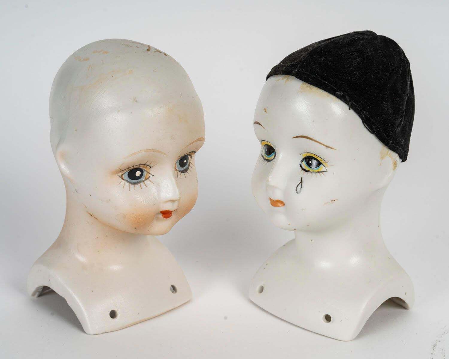 Pair Of Porcelain Doll Heads, 1960. photo vintage