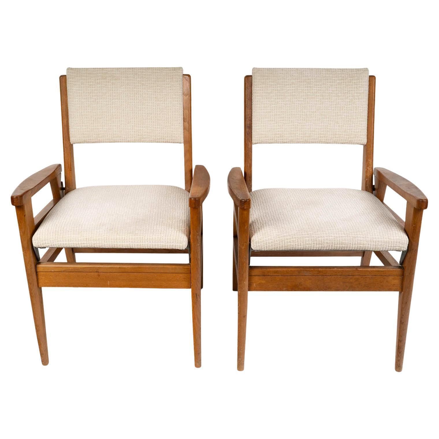 Pair Of 1950s Oak Armchairs, Convertible, Two Seat Heights.