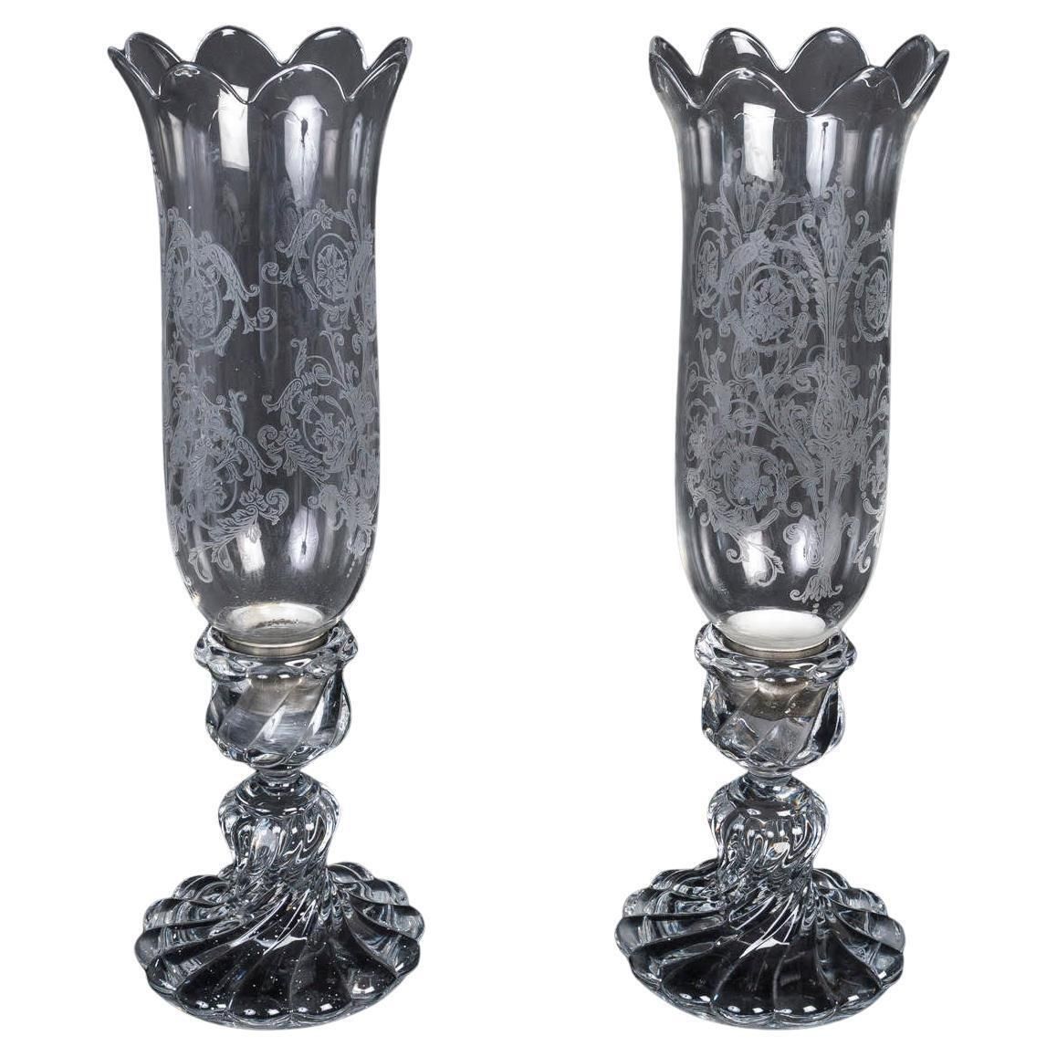 Pair Of Baccarat Crystal Candle Holders, Early 20th Century, Napoleon III Style.