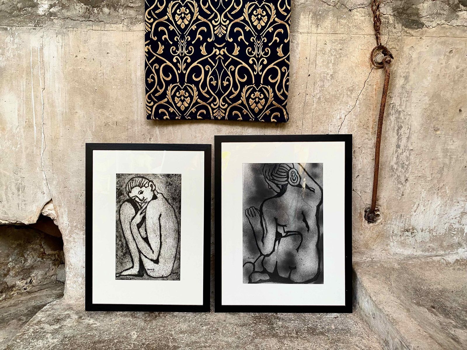 Pair Of Figurative Screen Prints In Frames Signed. Pembrokeshire, Wales Artist