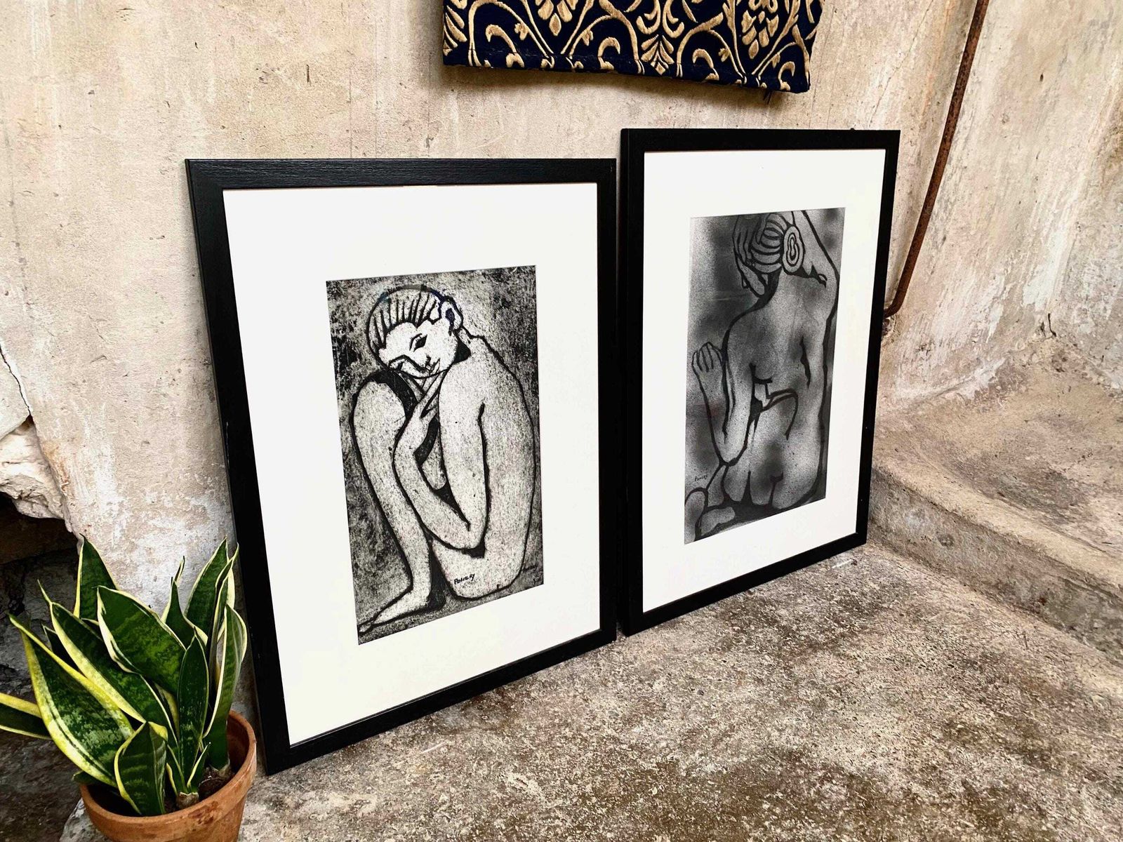 Pair Of Figurative Screen Prints In Frames Signed. Pembrokeshire, Wales Artist photo Art
