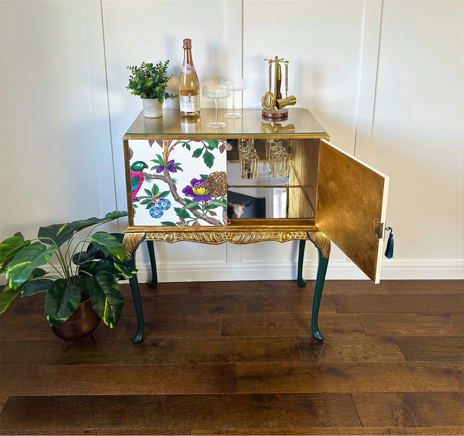 Queen Anne Style Drinks Cabinet With  Fontainebleau Depicted Luxury Decoupage photo furniture