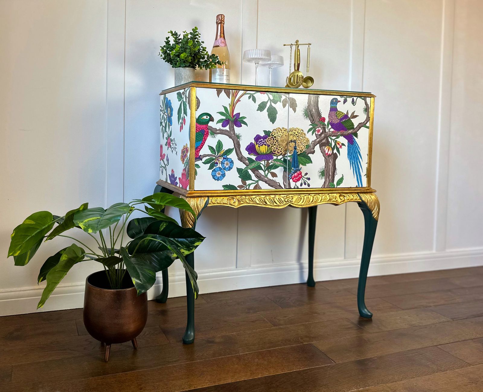 Queen Anne Style Drinks Cabinet With  Fontainebleau Depicted Luxury Decoupage photo vinterior