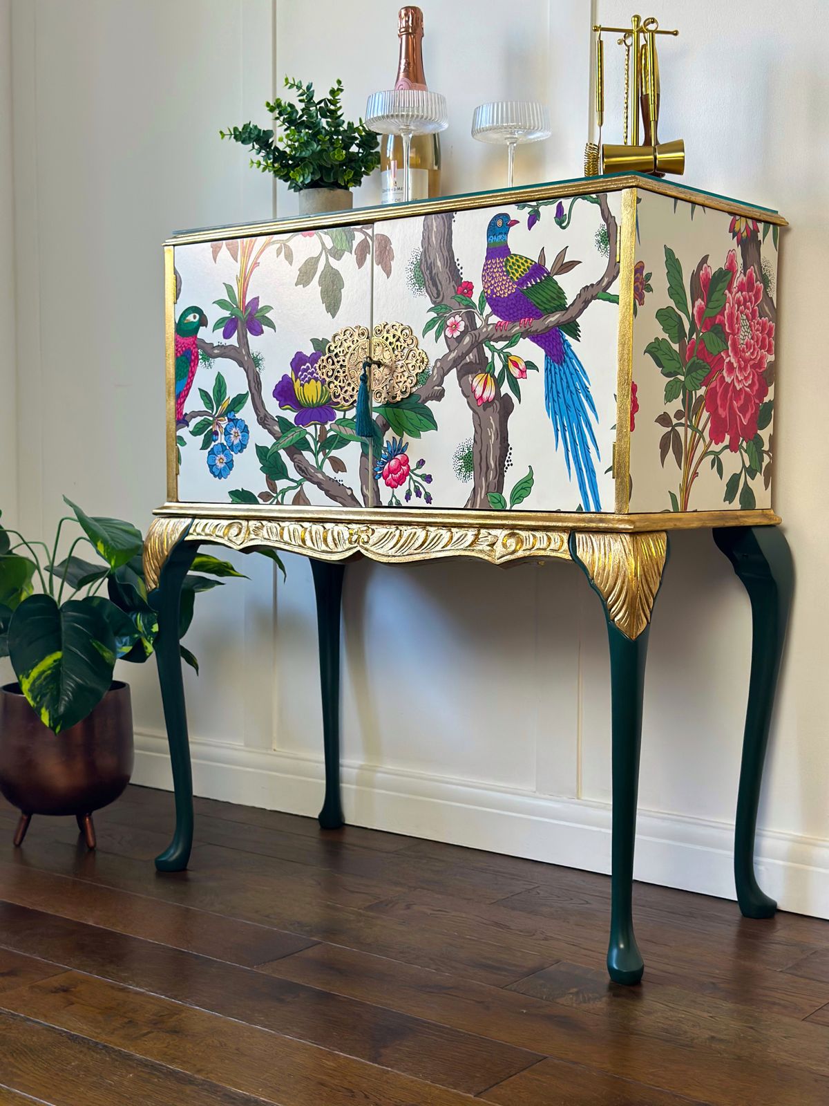Furniture Queen Anne Style Drinks Cabinet With  Fontainebleau Depicted Luxury Decoupage photo