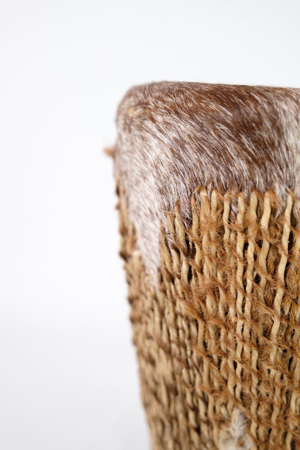 African Drum  Hollowed Wood & Animal Skin With Fur photo for sale