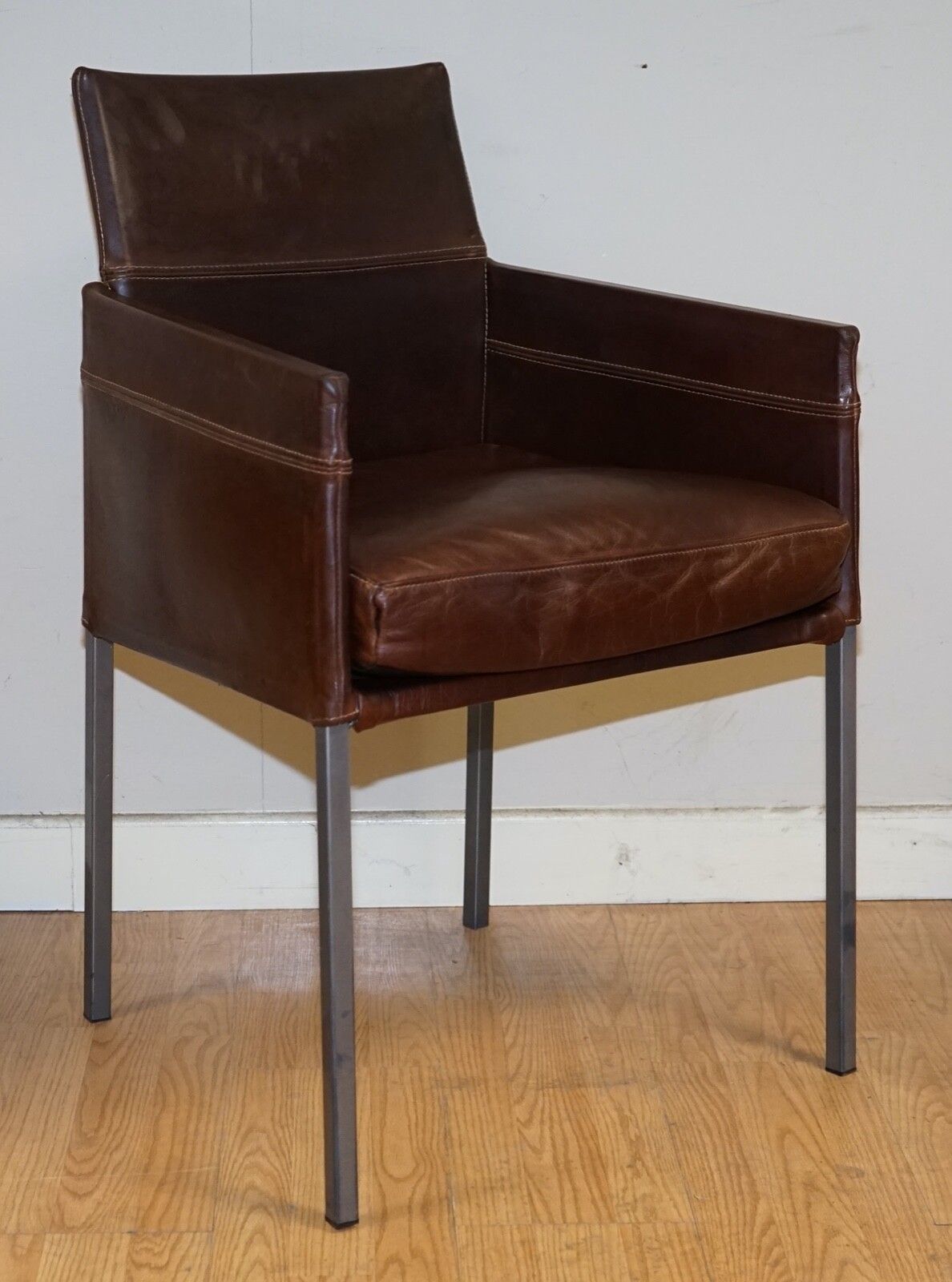 2250.0 Vintage Brown Leather And Steel Texas Dining Chair By Karl Friedrich Förster photo