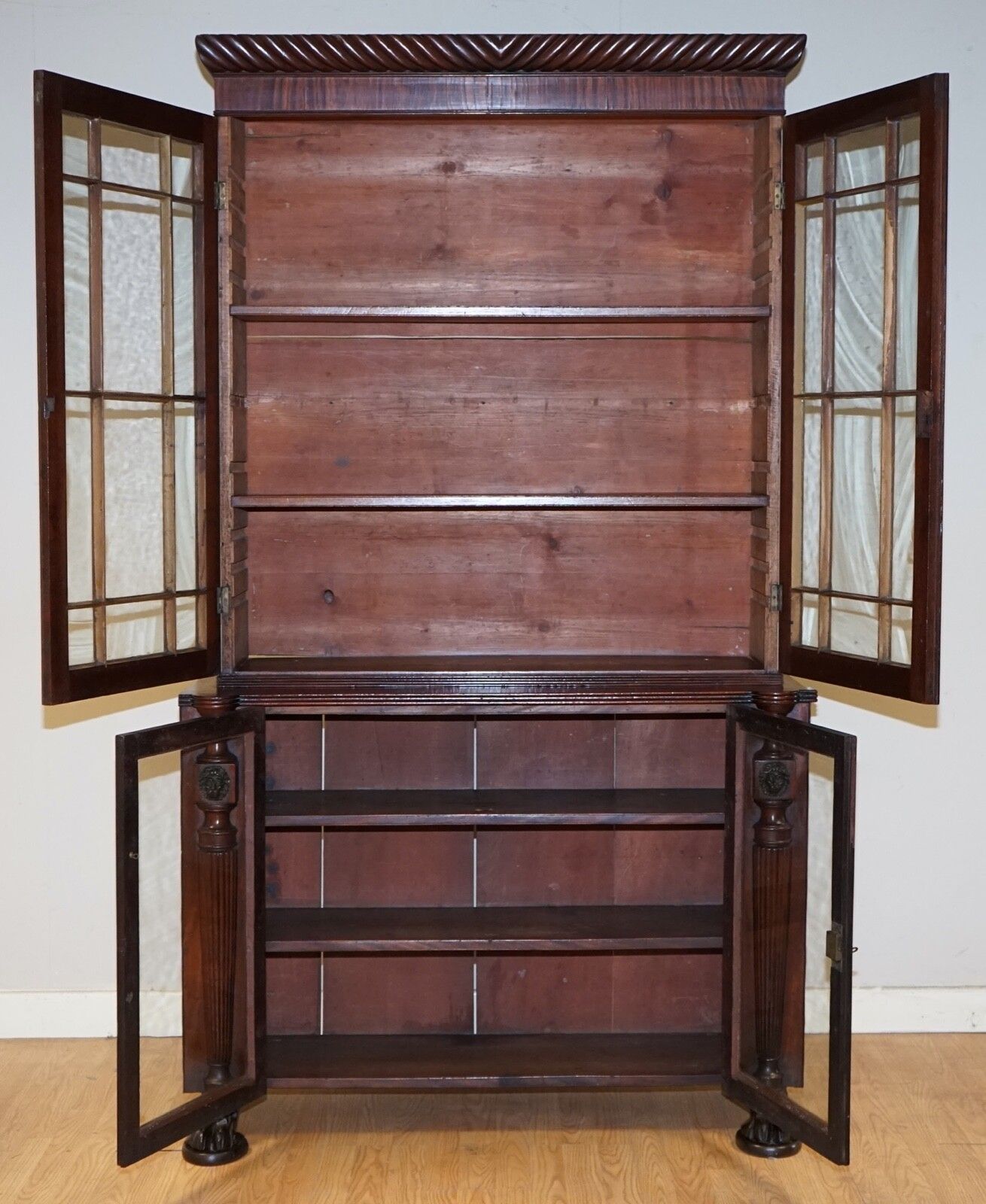 Victorian Mahogany Bookcase With Lion Mask Claw Feet Glazed Doors photo furniture