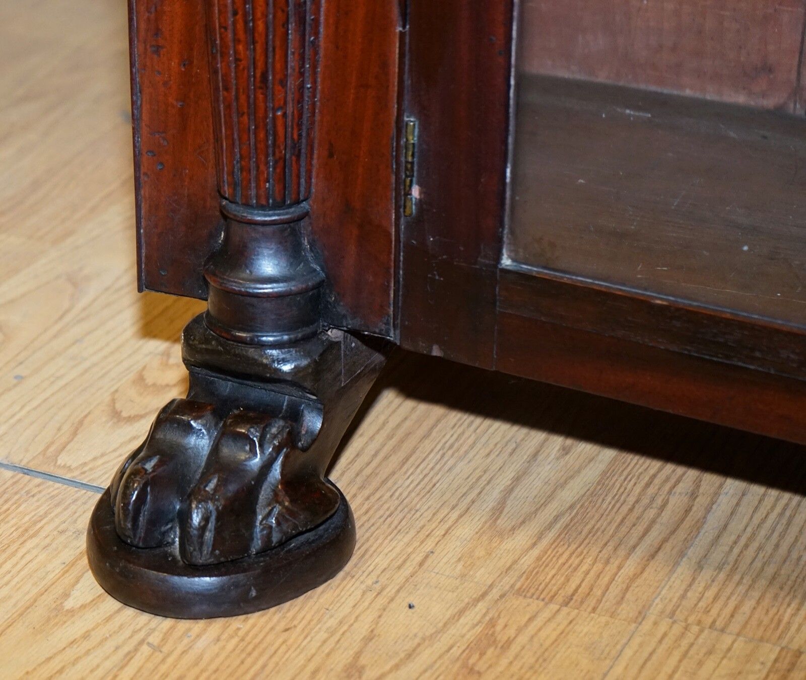 Victorian Mahogany Bookcase With Lion Mask Claw Feet Glazed Doors photo for sale